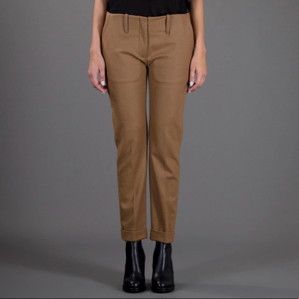Acne Brooke Camel Turn Up Cropped Slim Trousers